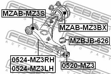 Сайлентблок переднього важеля задній Febest MZAB-MZ3BX