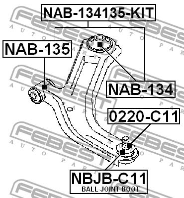 Сайлентблок переднього важеля к-т Febest NAB-134135-KIT