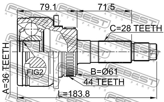 Шарнир равных угловых скоростей (ШРУС) Febest 0510-BT50A44