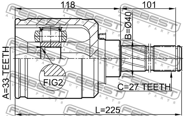 Шарнир равных угловых скоростей (ШРУС) Febest 0211-J1020GLH