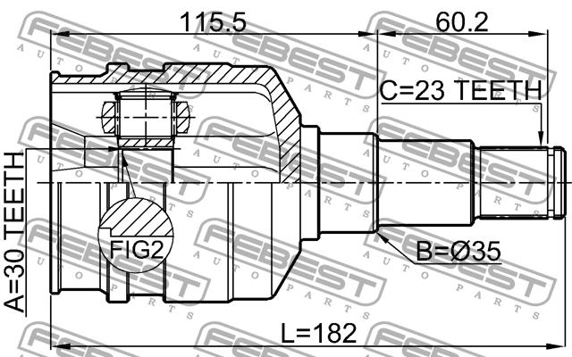 Шарнир равных угловых скоростей (ШРУС) Febest 0111-GRX125LH