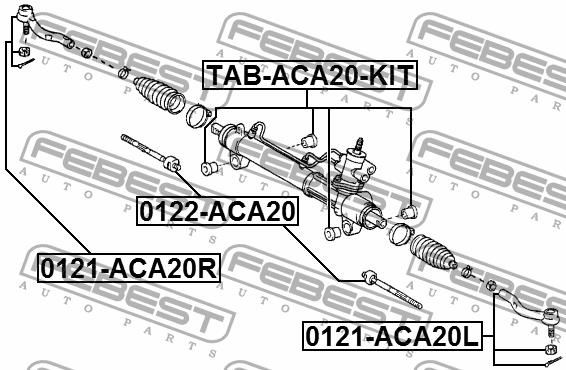 Сайлентблоки рейки рульової, комплект Febest TAB-ACA20-KIT