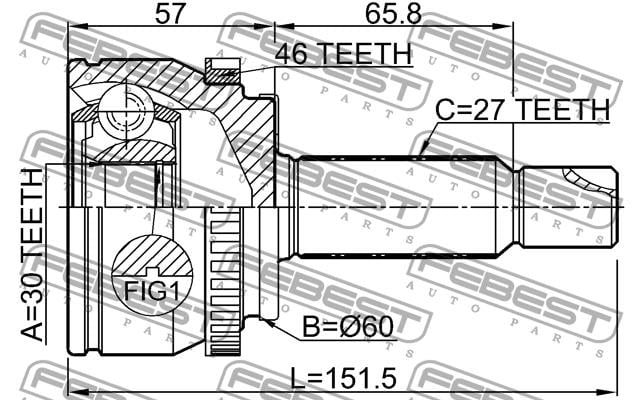 Шарнір рівних кутових швидкостей (ШРКШ) Febest 1210-SD11A46