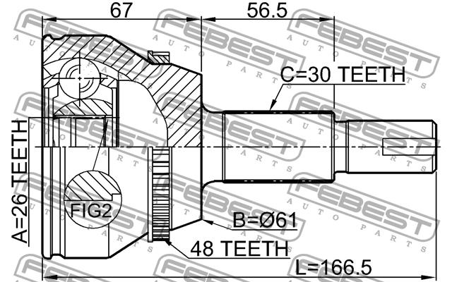 Шарнір рівних кутових швидкостей (ШРКШ) Febest 0110-GGL15A48
