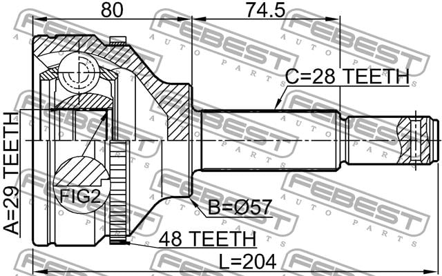 Шарнир равных угловых скоростей (ШРУС) Febest 2110-TT9A48