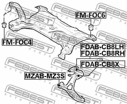 Сайлентблок переднього важеля задній Febest FDAB-CB8X