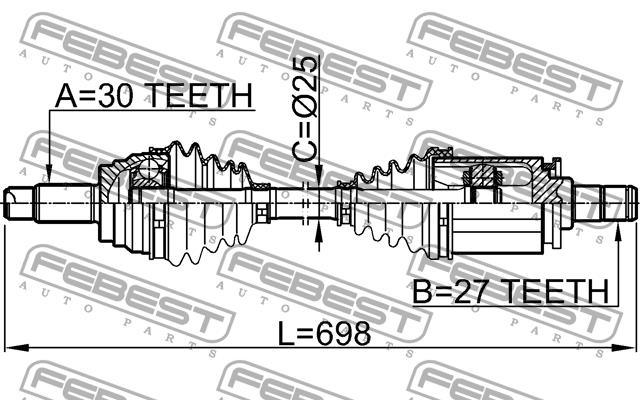 Вал приводной левый Febest 1914-E70LH