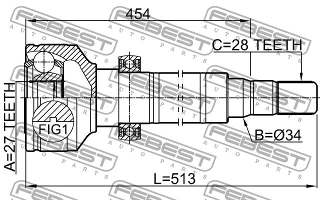 Шарнир равных угловых скоростей (ШРУС) Febest 2711-XC60S6RH