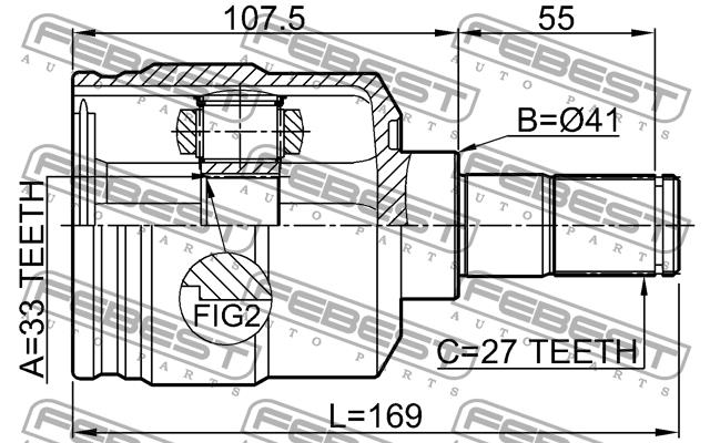 Шарнир равных угловых скоростей (ШРУС) Febest 1211-TUC27LH