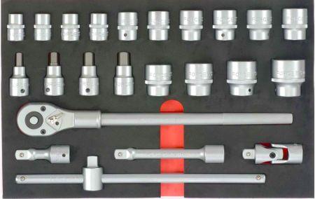 6232 Force Tools Набор головок 3/4' с трещеткой, карданом и воротком, 23 пр.