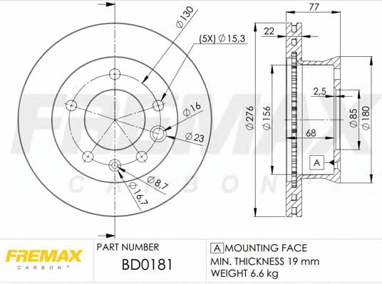Fremax BD-0181 Диск гальмівний передній вентильований BD0181: Приваблива ціна - Купити в Україні на EXIST.UA!