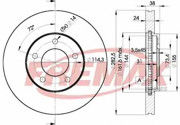 Fremax BD-5346 Диск гальмівний передній вентильований BD5346: Купити в Україні - Добра ціна на EXIST.UA!