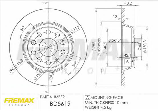 Fremax BD-5619 Диск гальмівний задній невентильований BD5619: Купити в Україні - Добра ціна на EXIST.UA!