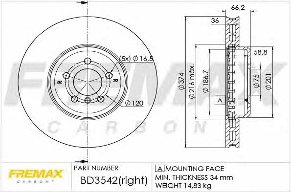 Fremax BD-3542 Диск гальмівний передній вентильований BD3542: Приваблива ціна - Купити в Україні на EXIST.UA!