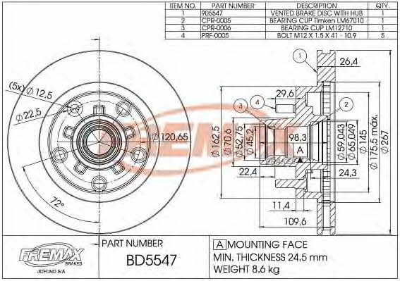 Fremax BD-5547 Диск гальмівний передній вентильований BD5547: Купити в Україні - Добра ціна на EXIST.UA!