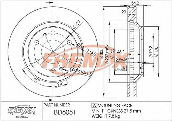 Fremax BD-6051 Диск гальмівний передній вентильований BD6051: Купити в Україні - Добра ціна на EXIST.UA!