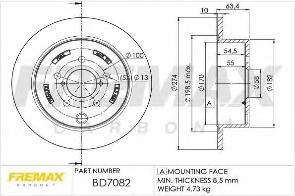 Fremax BD-7082 Диск гальмівний задній невентильований BD7082: Приваблива ціна - Купити в Україні на EXIST.UA!