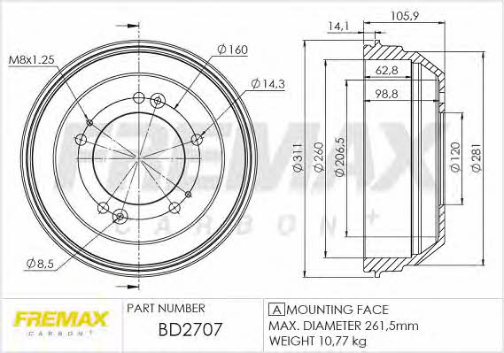 Fremax BD-2707 Барабан гальмівний задній BD2707: Купити в Україні - Добра ціна на EXIST.UA!