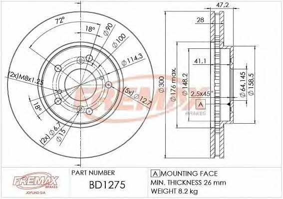 Fremax BD-1275 Диск гальмівний передній вентильований BD1275: Купити в Україні - Добра ціна на EXIST.UA!
