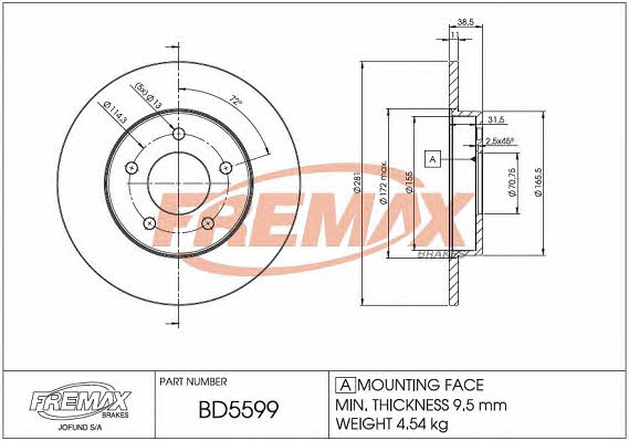 Fremax BD-5599 Диск гальмівний задній невентильований BD5599: Купити в Україні - Добра ціна на EXIST.UA!