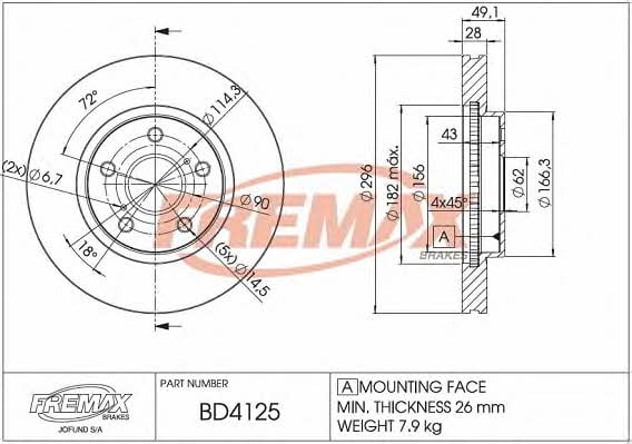 Fremax BD-4125 Диск гальмівний задній вентильований BD4125: Купити в Україні - Добра ціна на EXIST.UA!