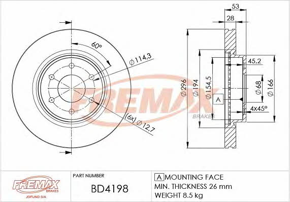 Fremax BD-4198 Диск гальмівний передній вентильований BD4198: Приваблива ціна - Купити в Україні на EXIST.UA!