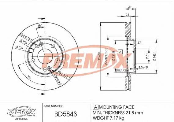 Fremax BD-5843 Диск гальмівний передній вентильований BD5843: Купити в Україні - Добра ціна на EXIST.UA!