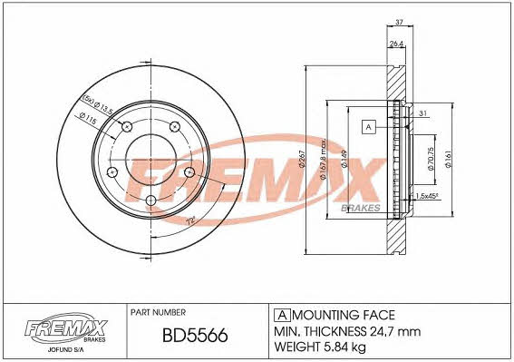Fremax BD-5566 Диск гальмівний передній вентильований BD5566: Купити в Україні - Добра ціна на EXIST.UA!