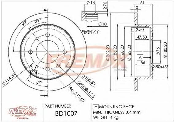 Fremax BD-1007 Диск гальмівний передній невентильований BD1007: Купити в Україні - Добра ціна на EXIST.UA!
