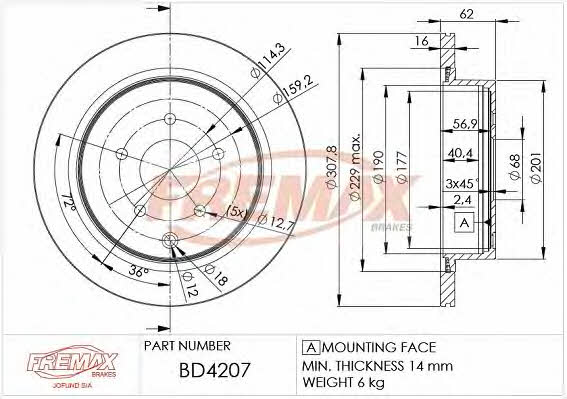 Fremax BD-4207 Диск гальмівний задній вентильований BD4207: Купити в Україні - Добра ціна на EXIST.UA!