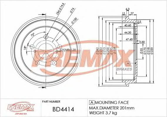 Fremax BD-4414 Барабан гальмівний задній BD4414: Приваблива ціна - Купити в Україні на EXIST.UA!