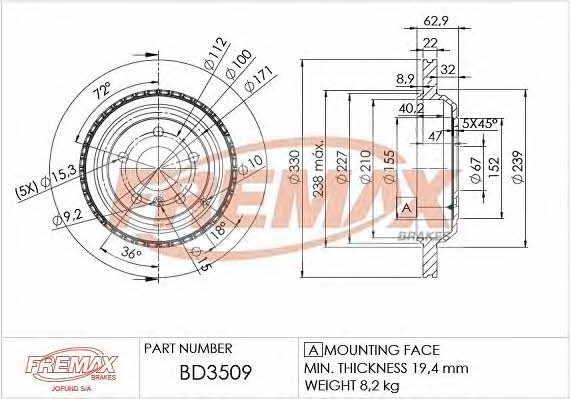 Fremax BD-3509 Диск гальмівний задній вентильований BD3509: Купити в Україні - Добра ціна на EXIST.UA!