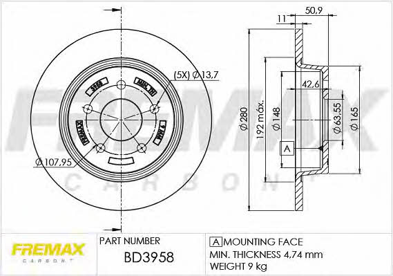 Fremax BD-3958 Диск гальмівний задній невентильований BD3958: Купити в Україні - Добра ціна на EXIST.UA!