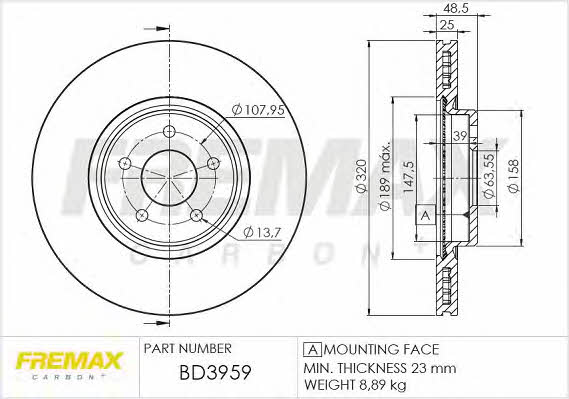 Fremax BD-3959 Диск гальмівний передній вентильований BD3959: Приваблива ціна - Купити в Україні на EXIST.UA!