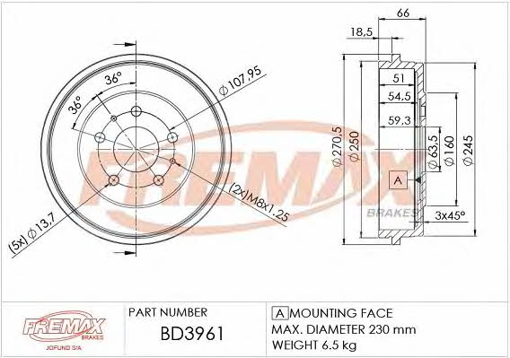 Fremax BD-3961 Барабан гальмівний задній BD3961: Купити в Україні - Добра ціна на EXIST.UA!