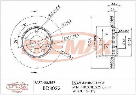 Fremax BD-4022 Диск гальмівний передній вентильований BD4022: Купити в Україні - Добра ціна на EXIST.UA!