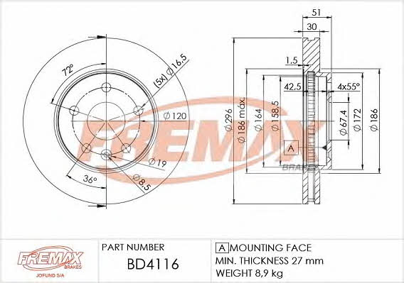 Fremax BD-4116 Диск гальмівний передній вентильований BD4116: Купити в Україні - Добра ціна на EXIST.UA!