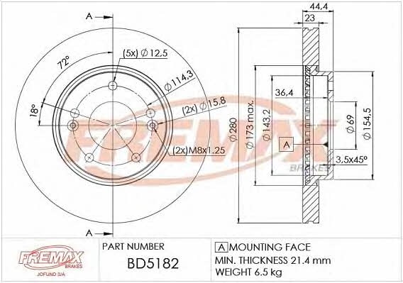 Fremax BD-5182 Диск гальмівний передній вентильований BD5182: Приваблива ціна - Купити в Україні на EXIST.UA!