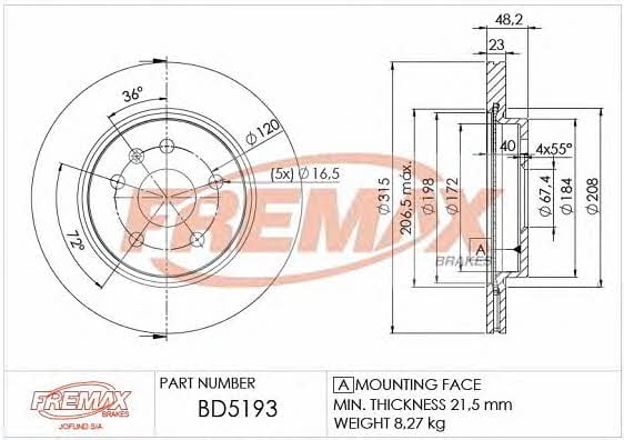Fremax BD-5193 Диск гальмівний задній вентильований BD5193: Купити в Україні - Добра ціна на EXIST.UA!