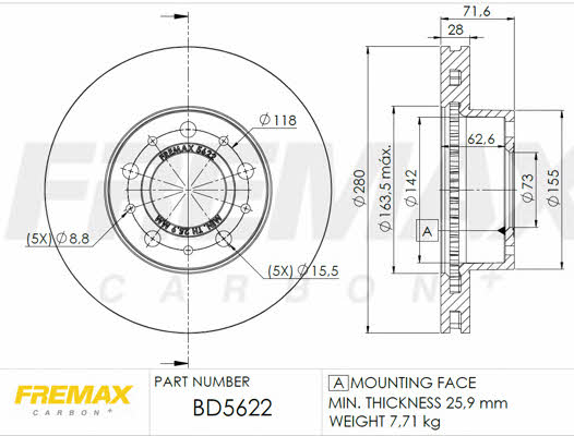 Fremax BD-5622 Диск гальмівний передній вентильований BD5622: Купити в Україні - Добра ціна на EXIST.UA!