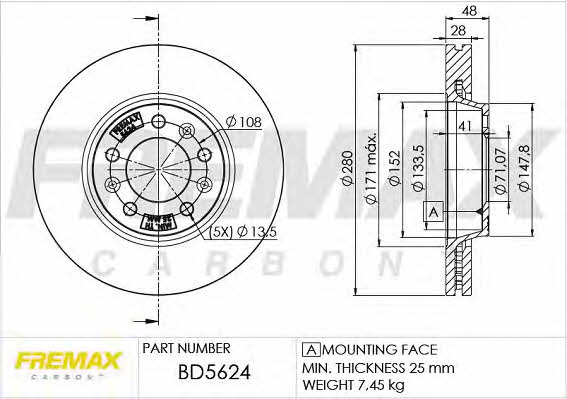 Fremax BD-5624 Диск гальмівний передній вентильований BD5624: Приваблива ціна - Купити в Україні на EXIST.UA!