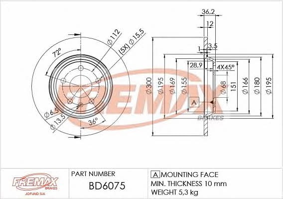 Fremax BD-6075 Диск гальмівний задній невентильований BD6075: Купити в Україні - Добра ціна на EXIST.UA!