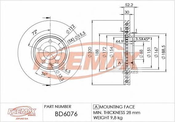 Fremax BD-6076 Диск гальмівний передній вентильований BD6076: Купити в Україні - Добра ціна на EXIST.UA!