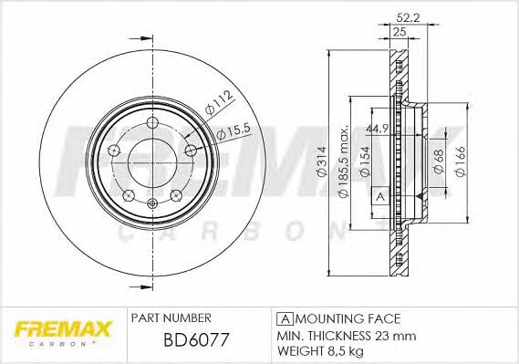 Fremax BD-6077 Диск гальмівний передній вентильований BD6077: Приваблива ціна - Купити в Україні на EXIST.UA!