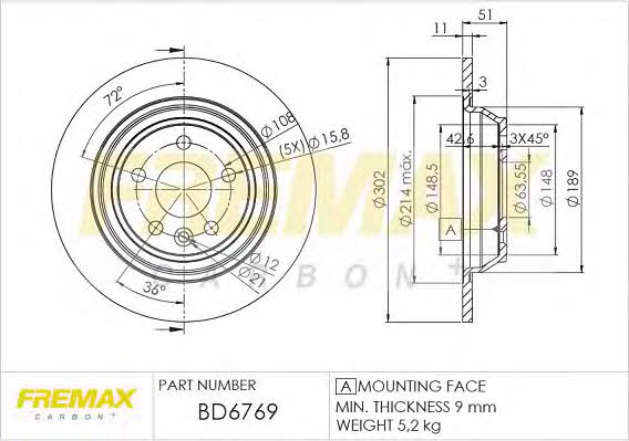 Fremax BD-6769 Диск гальмівний задній невентильований BD6769: Купити в Україні - Добра ціна на EXIST.UA!