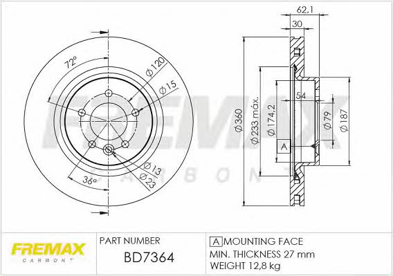 Fremax BD-7364 Диск гальмівний передній вентильований BD7364: Приваблива ціна - Купити в Україні на EXIST.UA!