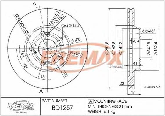 Fremax BD-1257 Диск гальмівний передній вентильований BD1257: Купити в Україні - Добра ціна на EXIST.UA!