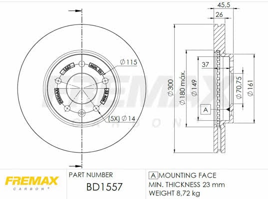 Fremax BD-1557 Диск гальмівний передній вентильований BD1557: Приваблива ціна - Купити в Україні на EXIST.UA!