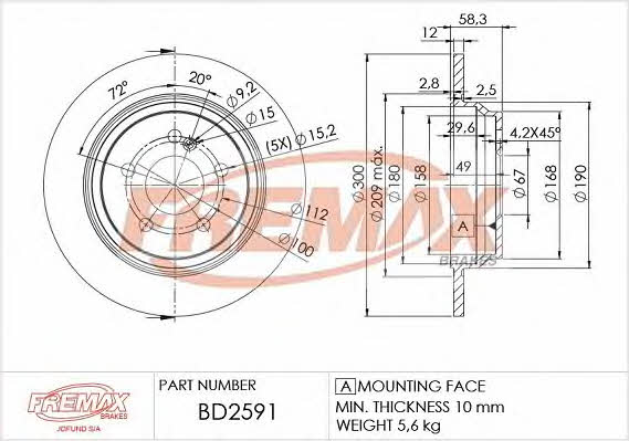 Fremax BD-2591 Диск гальмівний задній невентильований BD2591: Купити в Україні - Добра ціна на EXIST.UA!