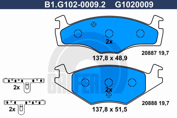 Galfer B1.G102-0009.2 Гальмівні колодки, комплект B1G10200092: Купити в Україні - Добра ціна на EXIST.UA!